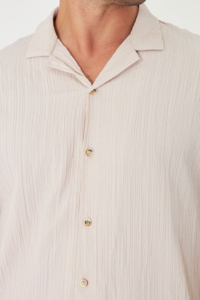 ZİNOX Men's Off Shoulder Twist Pattern Oversize Apaç Long Sleeve Collar Shirt