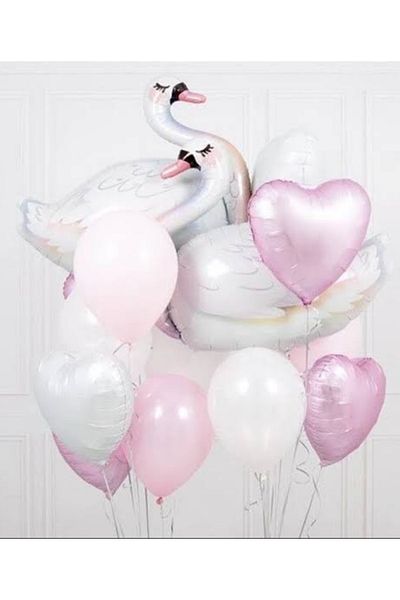 Çemrek Süs Parti Double Swan and Heart Foil Balloon Set of 12