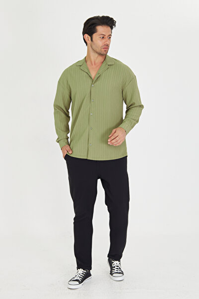 ZİNOX Мъжка риза с дълъг ръкав и яка, с ниско рамо и набрана кройка, в голям размер Apaç