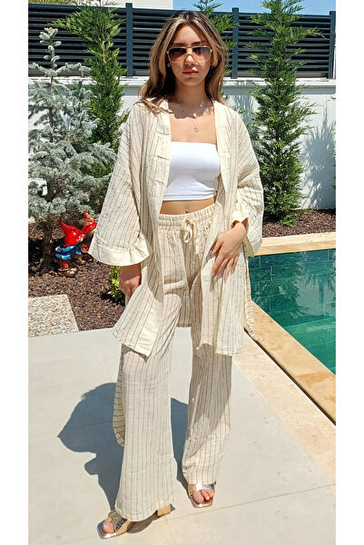 LaraLisa Collection Striped Kimono Pants Linen Women's Suit