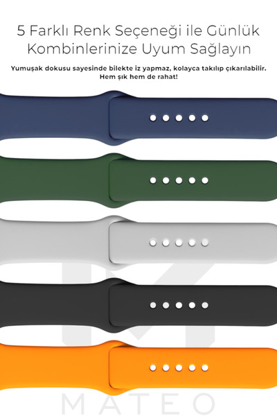 MATEO 5'li Silikon Akıllı Saat Kordon Seti | Watch 1 2 3 4 5 6 7 SE Serisi 42...