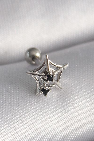 Skygo 316L Steel Silver Color Black Zircon Stone Detail Spider Web Model Tragus Piercing - Tj-Pr1293