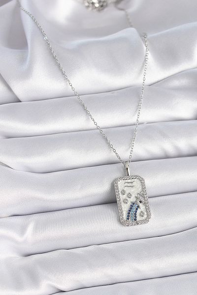 Skygo 316L Steel Silver Color Chain Aquarius Zodiac Sign Women's Necklace with Zircon Stone - Tj-Bko9447