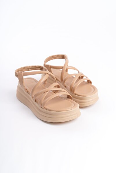 Zerenyus BELLARO Elastične trake Detaljne ortopedske ženske sandale - Bež