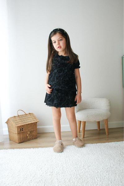 Zuzu Black Girl's Suit with Rose Shorts and Skirt