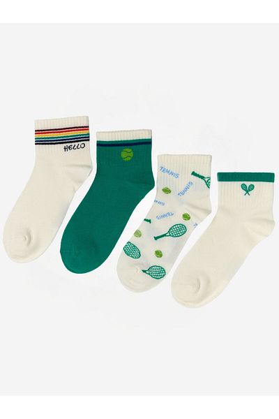Katia&Bony Katiya&Bony Children's Tennis Patterned 4-Pack Socket Socks