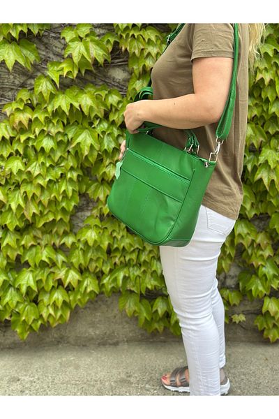 Deribag Piele autentică, curea încrucișată, geantă zilnică, geantă de umăr pentru femei, verde 32*27*12 cm