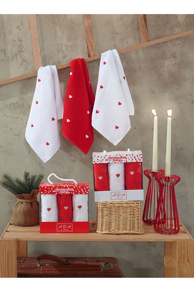 DNZ GÜLCAN TEKSTİL Heart Kitchen Towel 3 Pcs 30X50