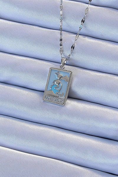 Skygo 316L Steel Chain Silver Color Blue Enamel Tarot Necklace - Tj-Bko9210