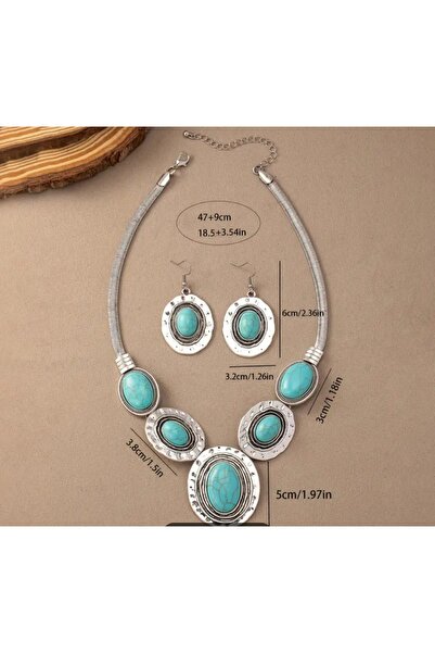 Store Bohem Tarz Turkuaz Kolye ve Küpe Seti