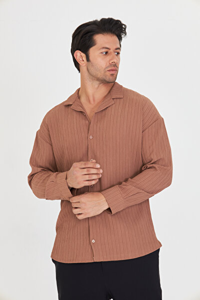 ZİNOX Мъжка риза с дълъг ръкав и яка, с ниско рамо и набрана кройка, в голям размер Apaç