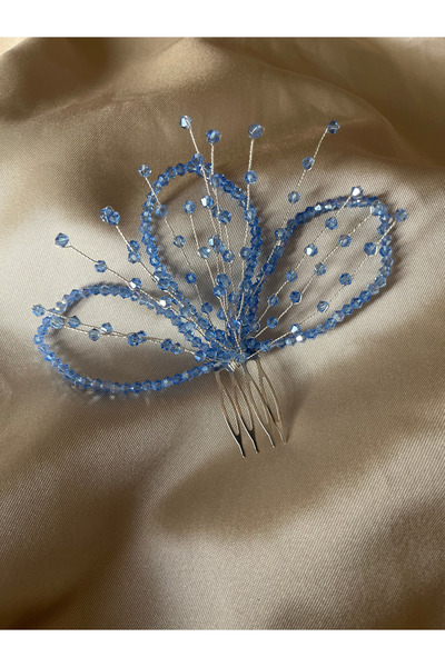 DOĞA ART STORE Agrafă de păr model Lotus cu mărgele de cristal albastru