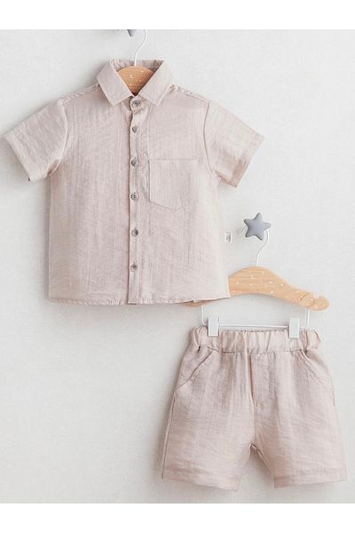 Tongs Baby Baby Boys 100% Cotton Casual 2-Piece Set Dark Gray Color - Short Sleeve Button Shirt and Pocket Shorts