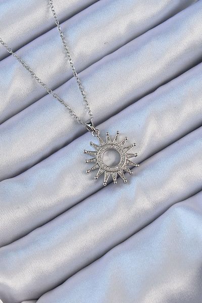 Skygo 316L Steel Chain Silver Color Zircon Stone Shining Sun Necklace - Tj-Bko9106