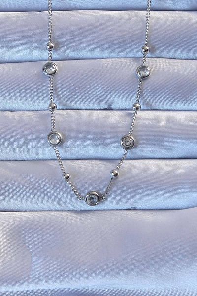 Skygo 316L Steel Silver Color Zircon Stone Ball Chain Necklace - Tj-Bko9262