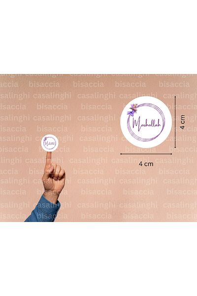 CASALINGHI Mashallah Tag Round Matte Sticker Purple Floral Baby Shower Celebration Mevlit 4 cm (90 Pieces)