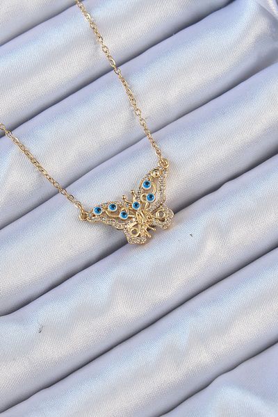 Skygo 316L Steel Chain Gold Color Zircon Stone Butterfly Necklace with Evil Eye - Tj-Bko9101