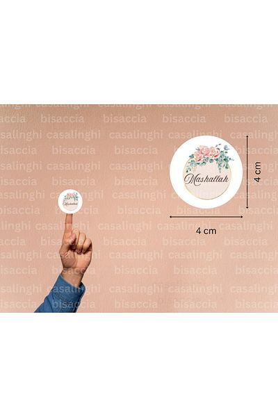CASALINGHI Flower Patterned Mashallah Tag Round Matte Sticker Baby Shower Celebration Mevlit 4 cm (90 Pieces)