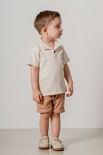 bombe Dětský lososově hnědý bavlněný dvoudílný oblek First I Trend Fashion Bottom Top Suit