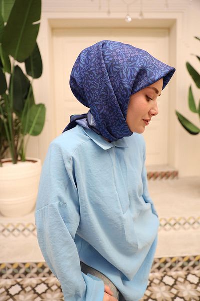Silk Home Копринен шал Twill 11464-47 Смесен шарен модел в полунощно синьо