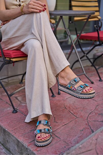 Madamra Μαύρες γυναικείες πέτρες και χάντρες με λεπτομερείς αγκράφες πλατφόρμας