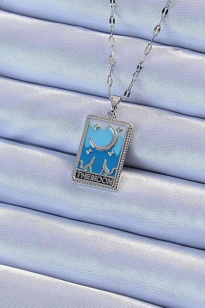 Skygo 316L Steel Chain Silver Color Blue Enamel Moon Figure Tarot Necklace - Tj-Bko9212