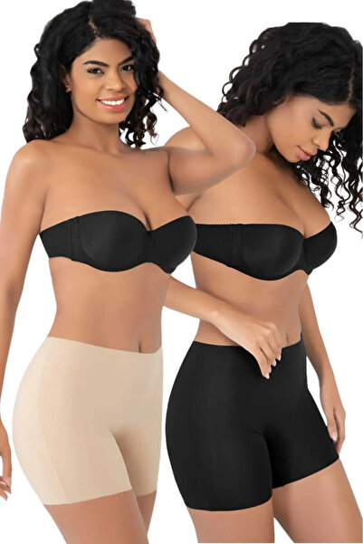 MYS GRUP TEKSTİL 2 Pcs Laser Cut (1 Ad.Syh - 1 Ad.Ten) 2 Size Slimming High Waist Silicone Shorts Corset / 3202