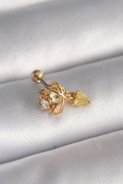 Skygo 316L Steel Gold Color Zircon Stone Dangle Heart Detail Tragus Piercing - Tj-Pr1360