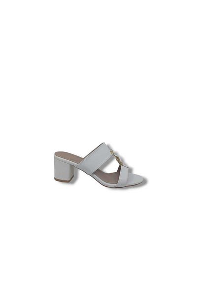 Zerhan 124 Women's White Buckle Heeled Slippers