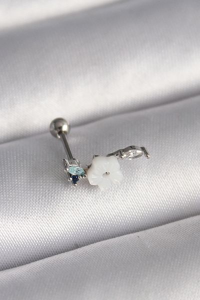Skygo 316L Steel Silver Color Zircon Stone Detail White Flower Model Tragus Piercing - Tj-Pr1357