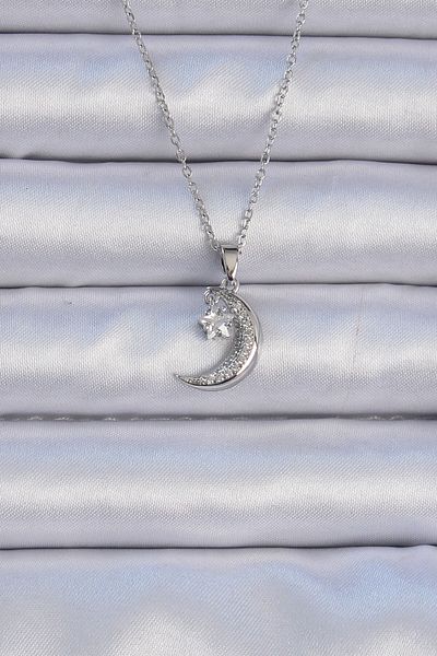 Skygo 316L Steel Chain Silver Color Zircon Stone Dangle Moon Star Necklace - Tj-Bko9062