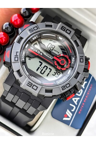 Jaga Brand Suitable for Pool and Sea Use, Silicone Strap Red Digital Sports Wristwatch