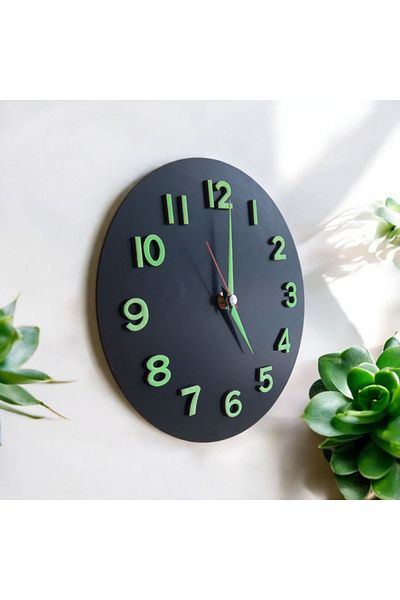 Bahat Phosphorescent 3D Embossed Number Wooden Mini Small Wall Clock Diameter 22 cm Cake Mold Gift