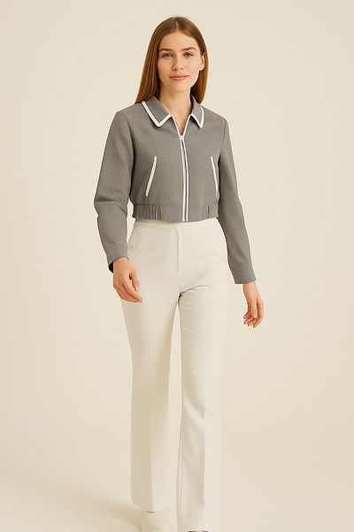 Giyim Dünyası Women's Lined Crop Jacket Gray