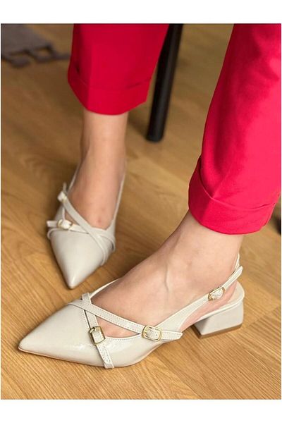 LİMASHOES Open Back Pointed Toe Short Block Heels