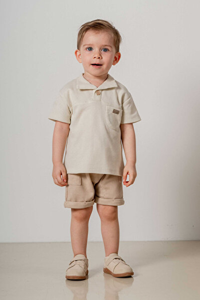 bombe Baby Kids Cream- Μπεζ βαμβακερό σετ 2 τεμαχίων First Ben Trend Fashion Bottom Top Σετ