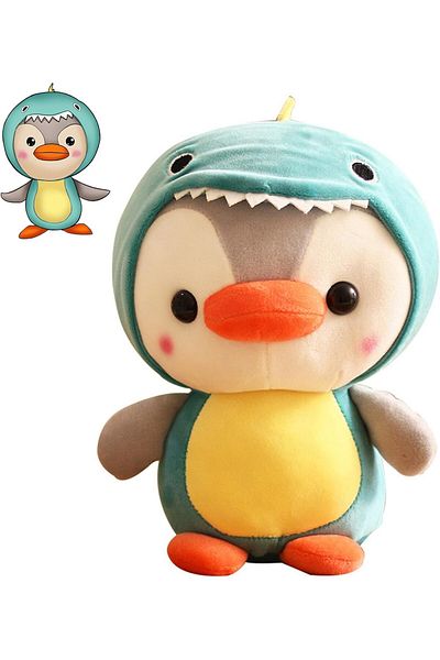 Malvys Jucarie de plus Malvys®, Pinguinul Dino, Albastru/Gri, 23 cm
