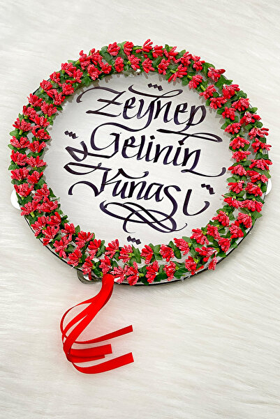 ZEYMERADE Kırmızı Ledli Şeffaf Gelin Tefi 32cm Cipsolu Saten Kurdele Düğün Kı...