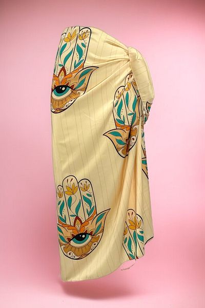 pistore Yellow Fatma's Hand Patterned Long Pareo Butter Yellow Pareo