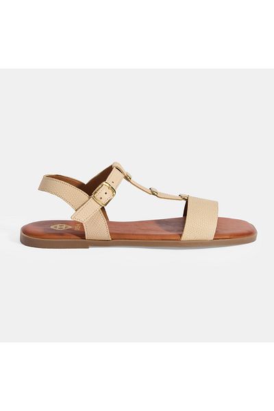 Desa Women's Beige Adjustable Buckle Leather Sandals