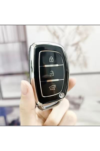 YıldızTuning For Hyundai Bayon Elantra Ix35 I20 I30 I40 Accent Key Case Cover Without Sustas Black-Silver
