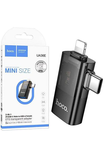 REDz Accessories Adaptor Hoco UA36E, mufă USB la Type-C și Lightning, transfer de date OTG, negru