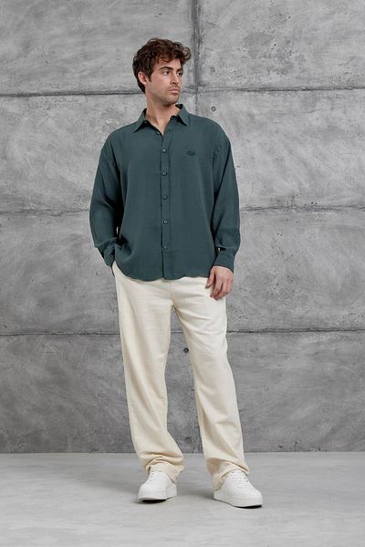 NOMARC Πουκάμισο Oversize από ύφασμα Green Modal
