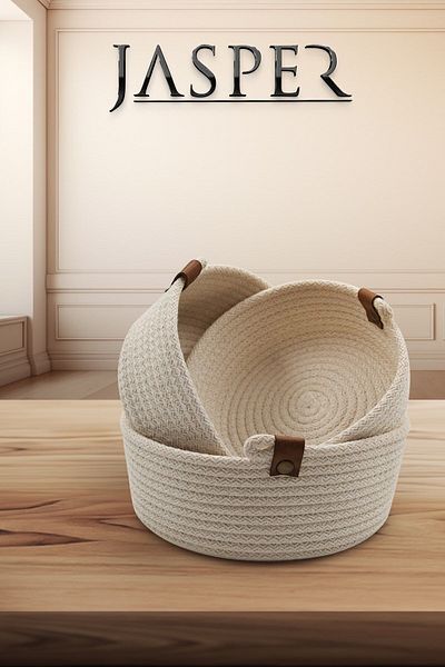 JASPER 3-Piece Cream Wicker Basket - Special Design, Multi-Purpose Organizer