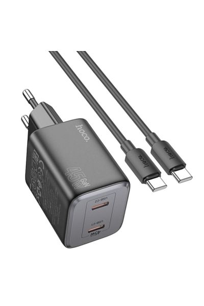 REDz Accessories Set adaptor HOCO N42 și cablu Type-C, pentru iPhone 15/16 și Android, putere 45W, negru