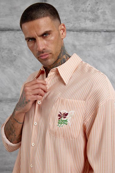 NOMARC Πουκάμισο Oversize από ύφασμα Modal με ρίγες σολομού