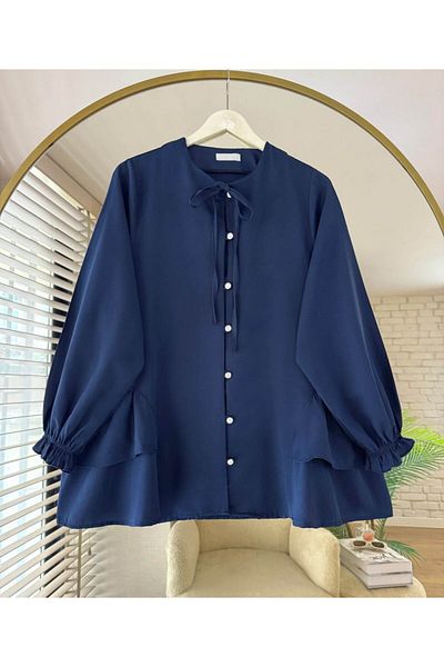 ensade Poplin Women's Shirt with Bow Collar - Casual and Office Chic Together