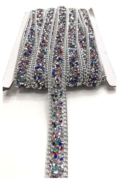 OZN AKSESUAR Iron-On Chain-Studded Strip, Adhesive-Studded Strip Evening Dress-Studded Strip, 2 Mt 1.5cm Colored
