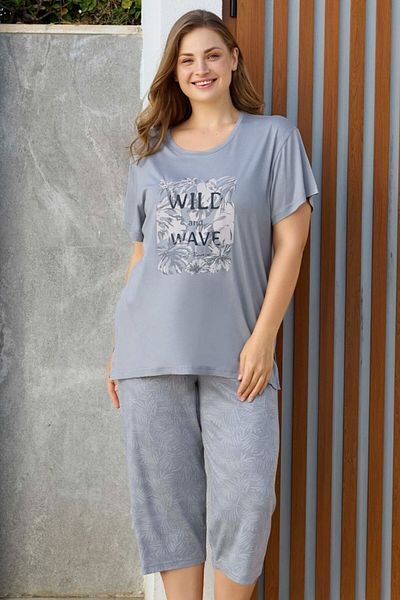 Aydoğan Women`S Pajama Sets Plus Size & Oversize Short Sleeve Capri & Bermuda