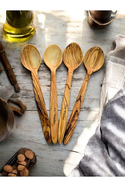 F&S WoodArt 4 Pieces 22 cm Olive Tree Wooden Spoon Food Children's Food Sahan Spoon